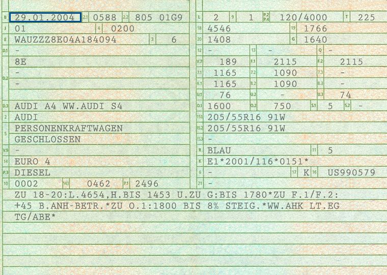 Fahrzeugschein Erstzulassung